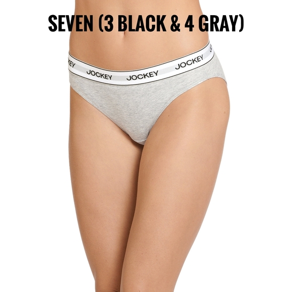7 Pack Jockey Essentials Cotton Stretch Bikini Panties-3 Black 4 Gray Women's L - Picture 2 of 7